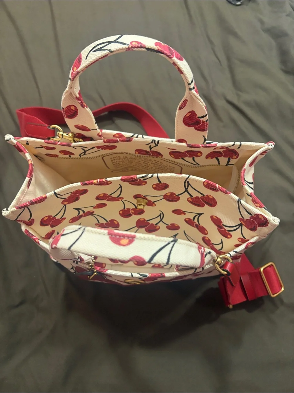 Coach Cherry-Print Canvas Tote in White and Red